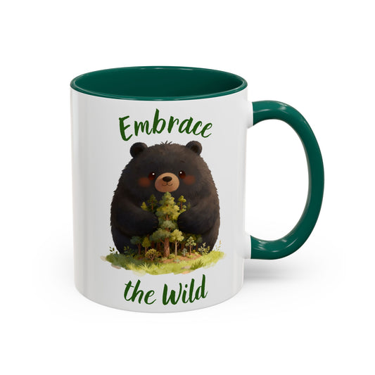 Black Bear Hug Coffee Mug — Cute Woodland Animal Accent Mug (11oz, 15oz)
