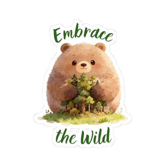 Brown Bear Kiss-Cut Sticker — Cute Forest Bear Embrace the Wild Sticker