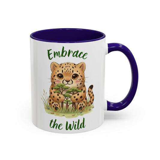 Cheetah Hug Coffee Mug — Cute Cat Animal Accent Mug (11oz / 15oz)