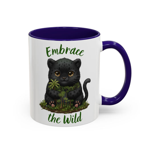 Black Panther Hug Coffee Mug — Cute Cat Animal Accent Mug (11oz / 15oz)