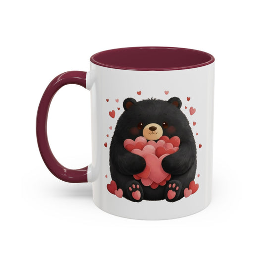 Black Bear Heart Hug Coffee Mug — Cute Woodland Animal Accent Mug (11oz / 15oz)