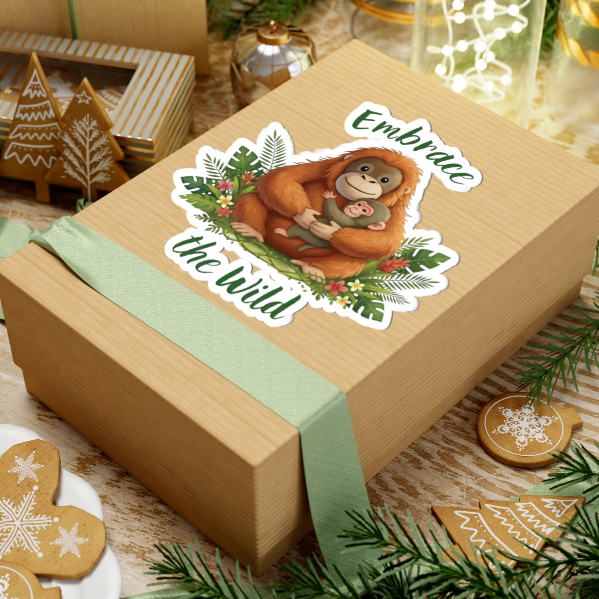 Orangutan holding Punch the Monkey Sticker — Cute "Embrace the Wild" Kiss-Cut Decal