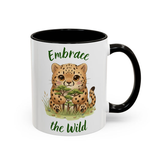 Cheetah Hug Coffee Mug — Cute Cat Animal Accent Mug (11oz / 15oz)