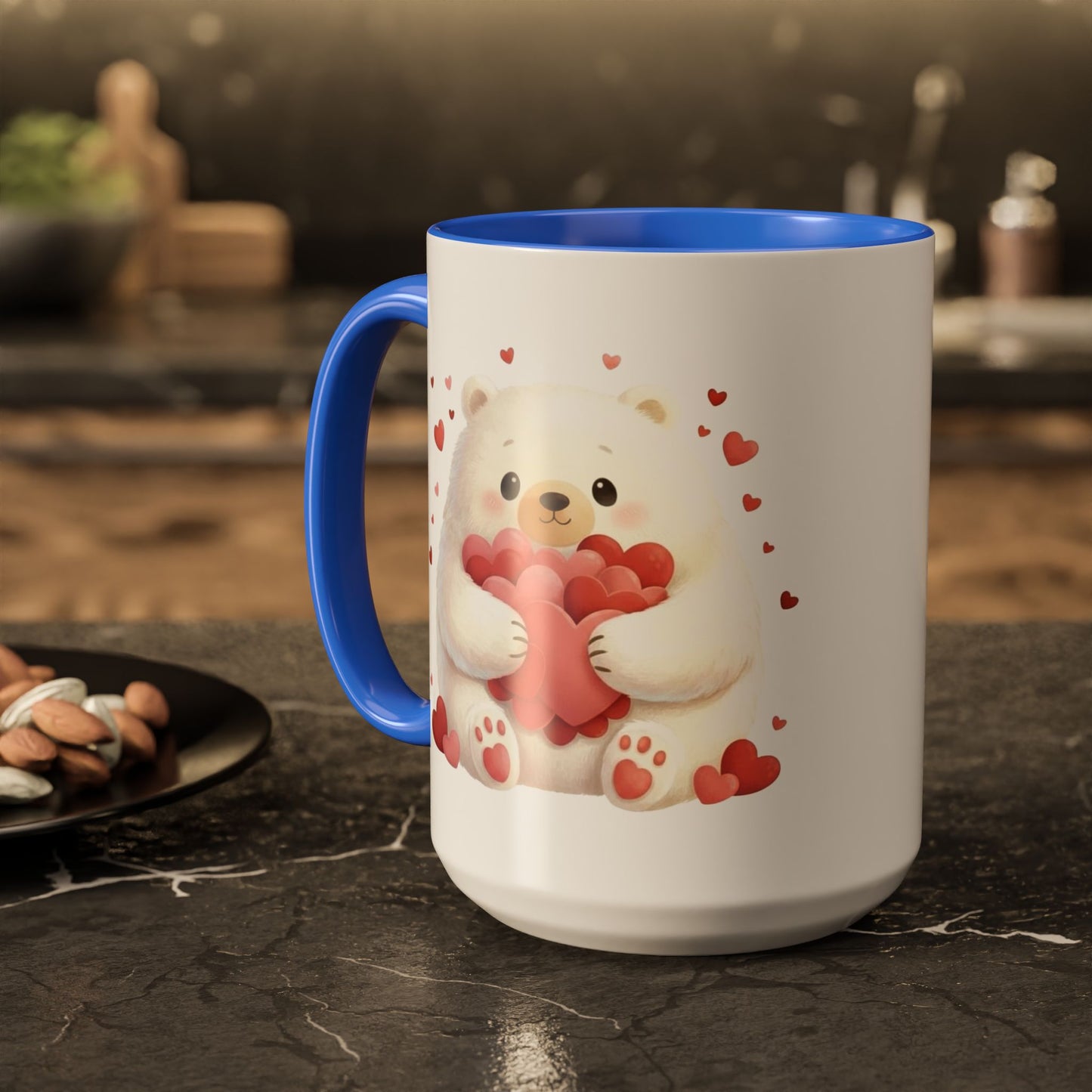Polar Bear Heart Hug Coffee Mug | Cute Animal Accent Mug (11oz / 15oz)