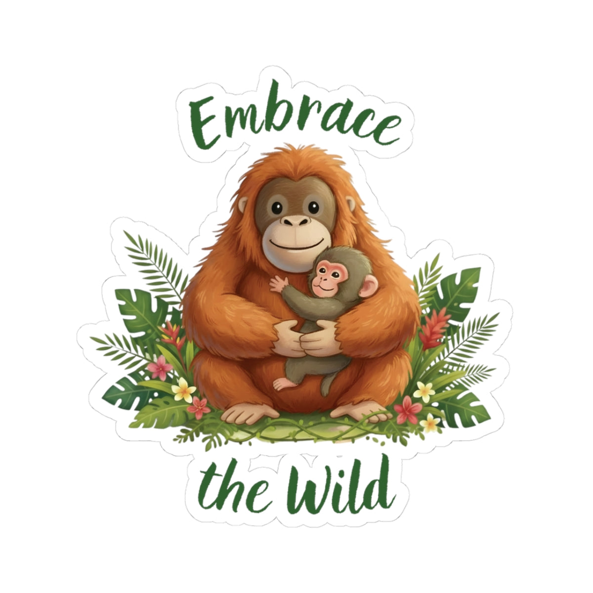 Orangutan holding Punch the Monkey Sticker — Cute "Embrace the Wild" Kiss-Cut Decal