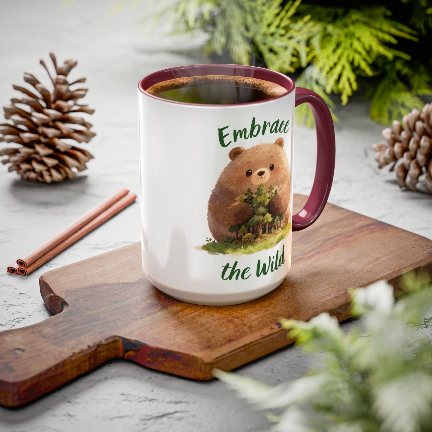 Brown Bear Hug Coffee Mug — Cute Woodland Animal Accent Mug (11oz / 15oz)
