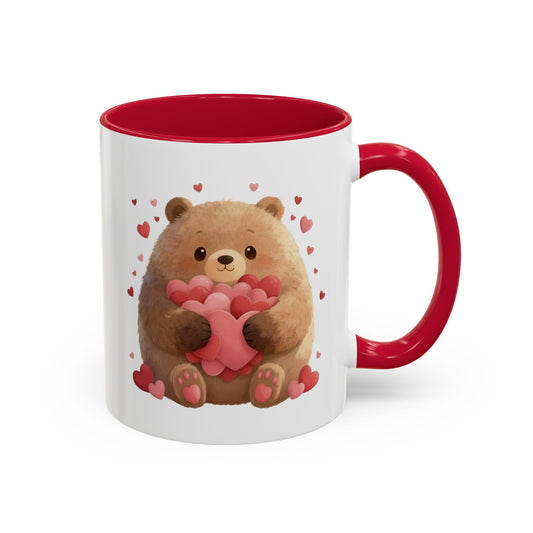 Brown Bear Heart Hug Coffee Mug — Cute Woodland Animal Accent Mug (11oz / 15oz)