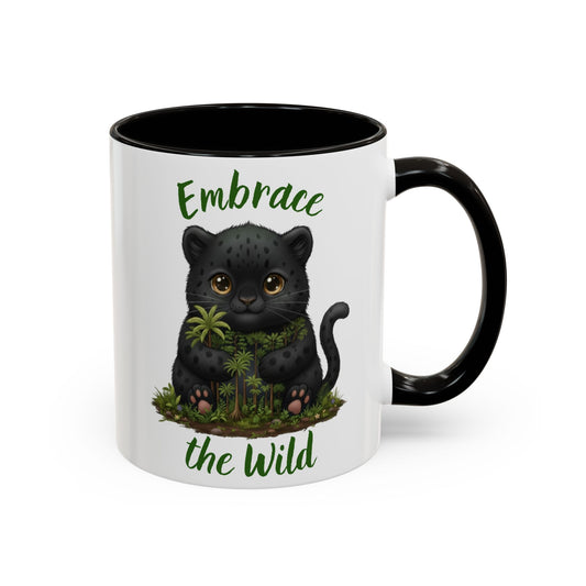 Black Panther Hug Coffee Mug — Cute Cat Animal Accent Mug (11oz / 15oz)