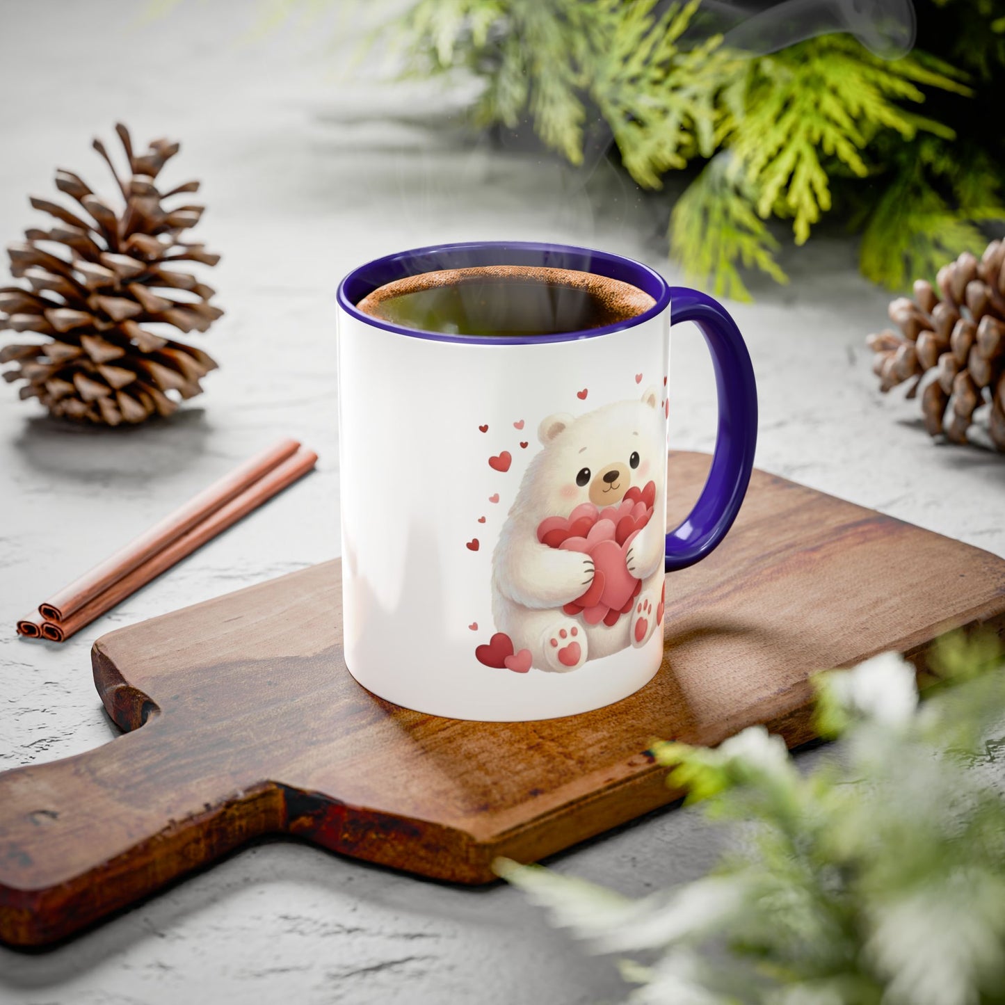 Polar Bear Heart Hug Coffee Mug | Cute Animal Accent Mug (11oz / 15oz)