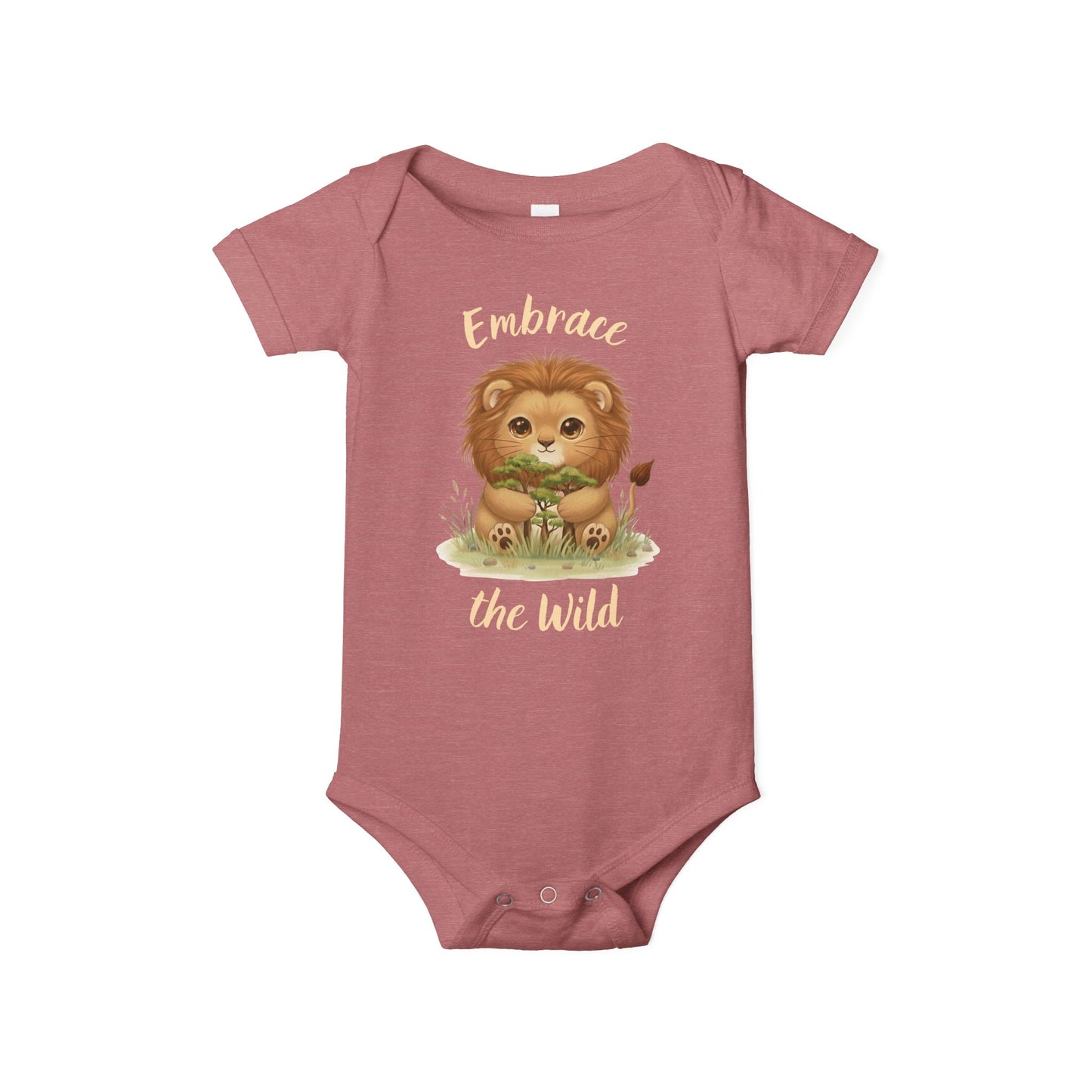 Cute Lion Onesie with Graphic on Front & Back | Embrace the Wild | Infant Jersey One Piece