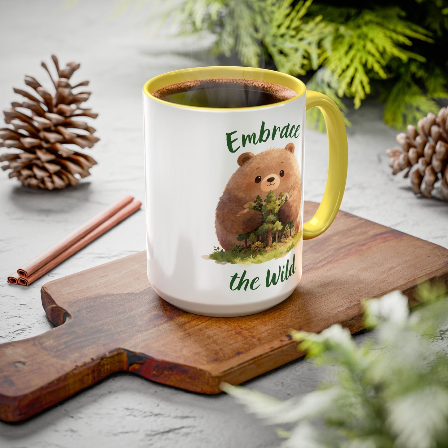 Brown Bear Hug Coffee Mug — Cute Woodland Animal Accent Mug (11oz / 15oz)