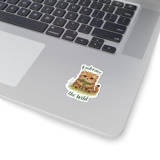 Cheetah Cub Sticker — Cute "Embrace the Wild" Kiss-Cut Sticker