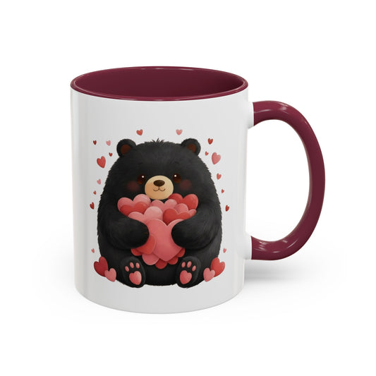 Black Bear Heart Hug Coffee Mug — Cute Woodland Animal Accent Mug (11oz / 15oz)
