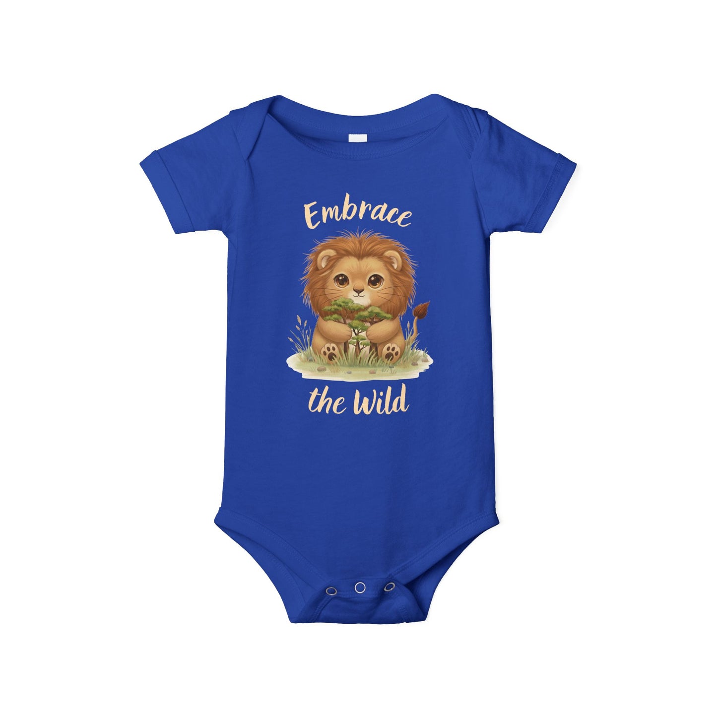 Cute Lion Onesie with Graphic on Front & Back | Embrace the Wild | Infant Jersey One Piece