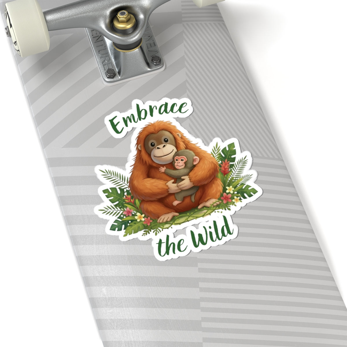 Orangutan holding Punch the Monkey Sticker — Cute "Embrace the Wild" Kiss-Cut Decal