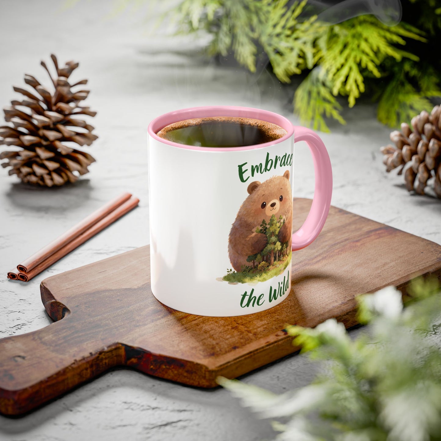 Brown Bear Hug Coffee Mug — Cute Woodland Animal Accent Mug (11oz / 15oz)