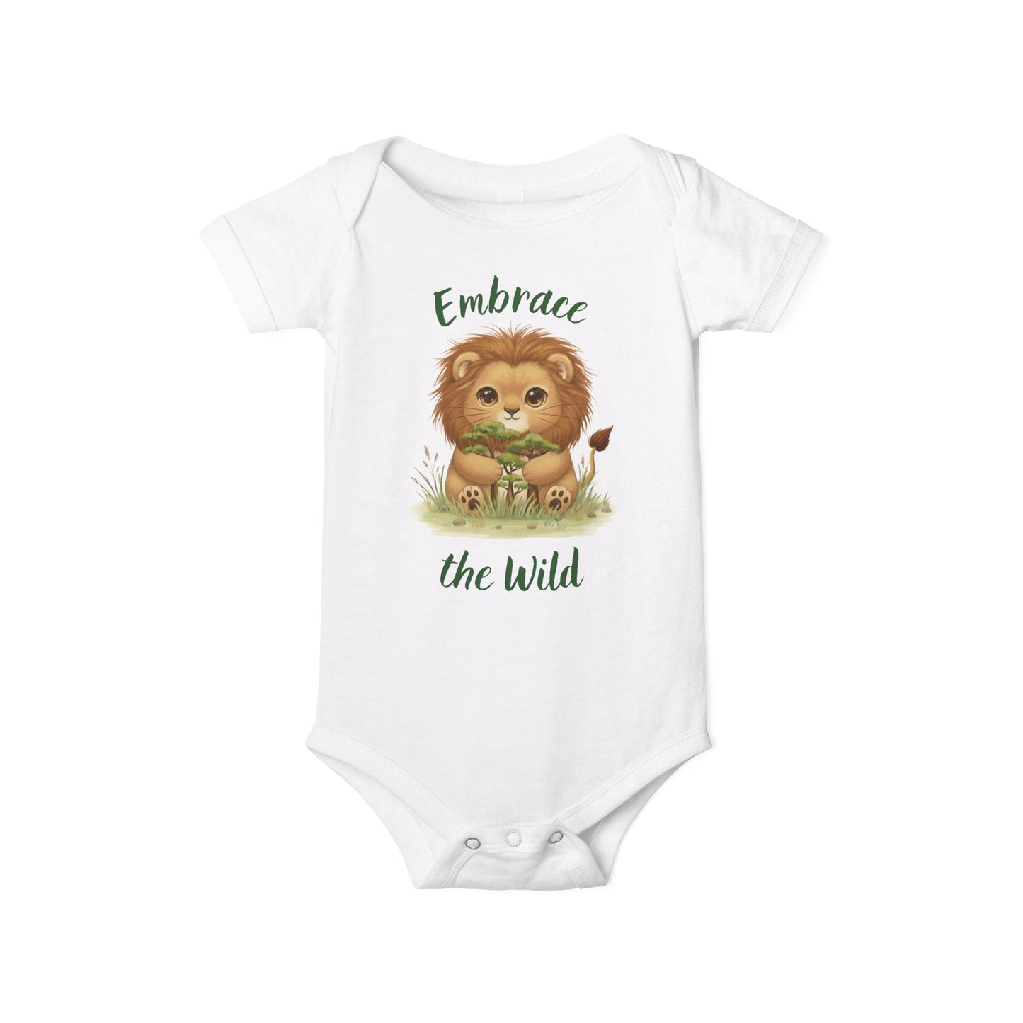 Cute Lion Onesie with Graphic on Front & Back | Embrace the Wild | Infant Jersey One Piece