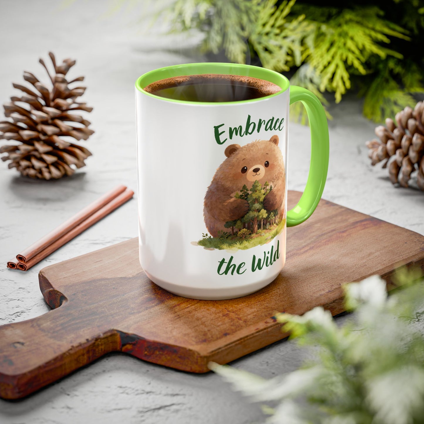 Brown Bear Hug Coffee Mug — Cute Woodland Animal Accent Mug (11oz / 15oz)