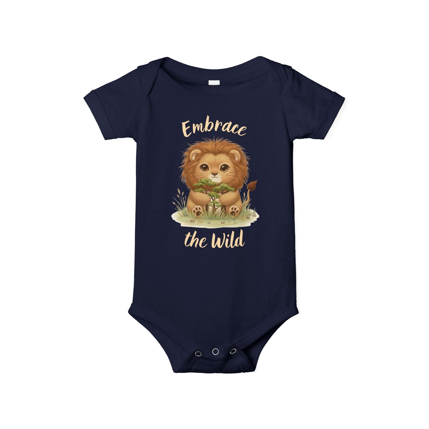 Cute Lion Onesie with Graphic on Front & Back | Embrace the Wild | Infant Jersey One Piece