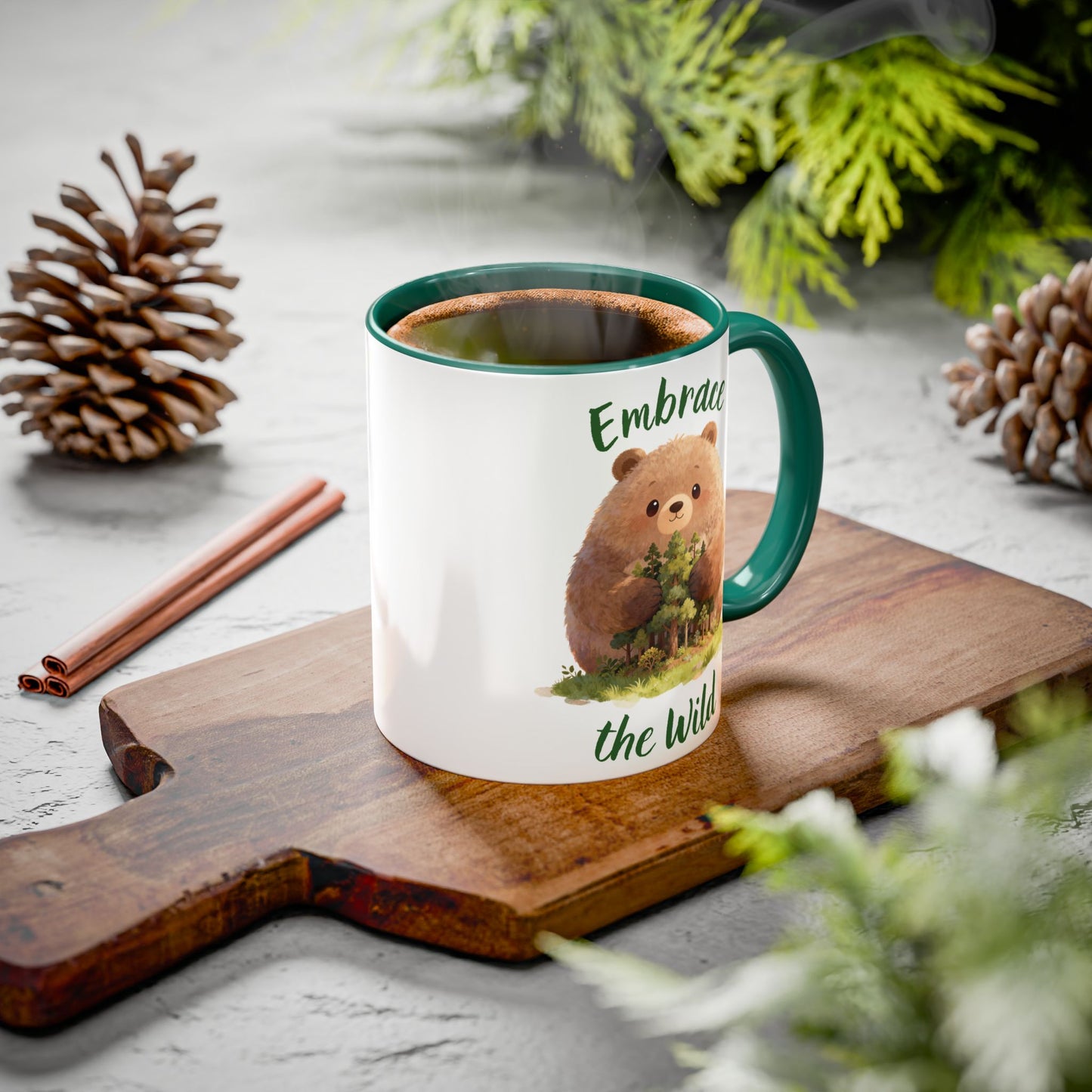 Brown Bear Hug Coffee Mug — Cute Woodland Animal Accent Mug (11oz / 15oz)