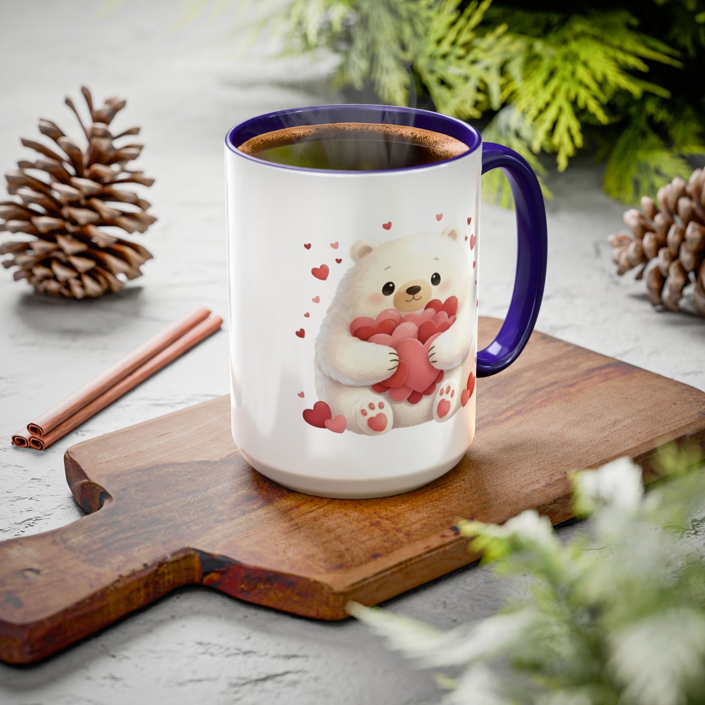 Polar Bear Heart Hug Coffee Mug | Cute Animal Accent Mug (11oz / 15oz)