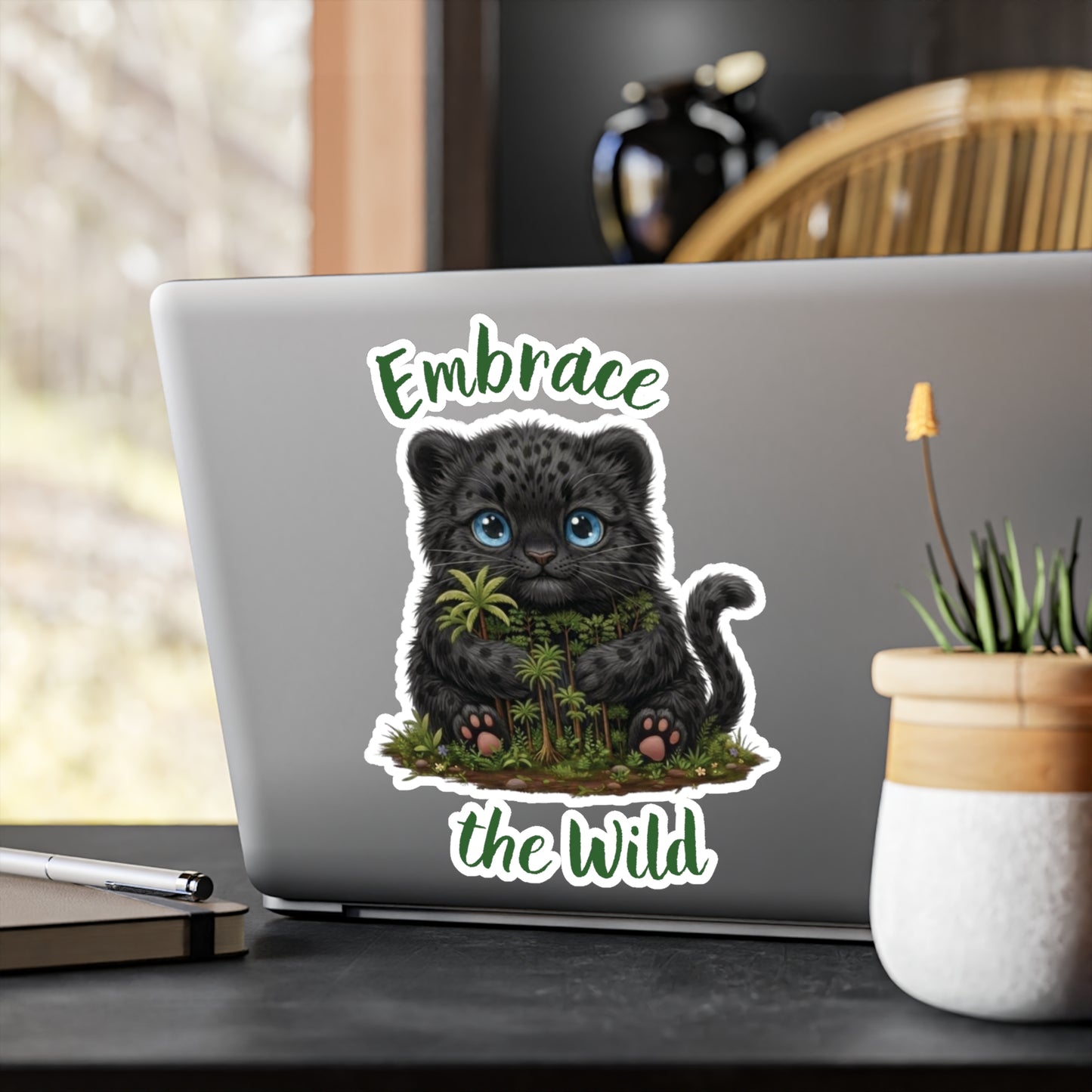 Black Panther Kiss-Cut Vinyl Decal — "Embrace the Wild" Cute Kiss-Cut Vinyl Decal