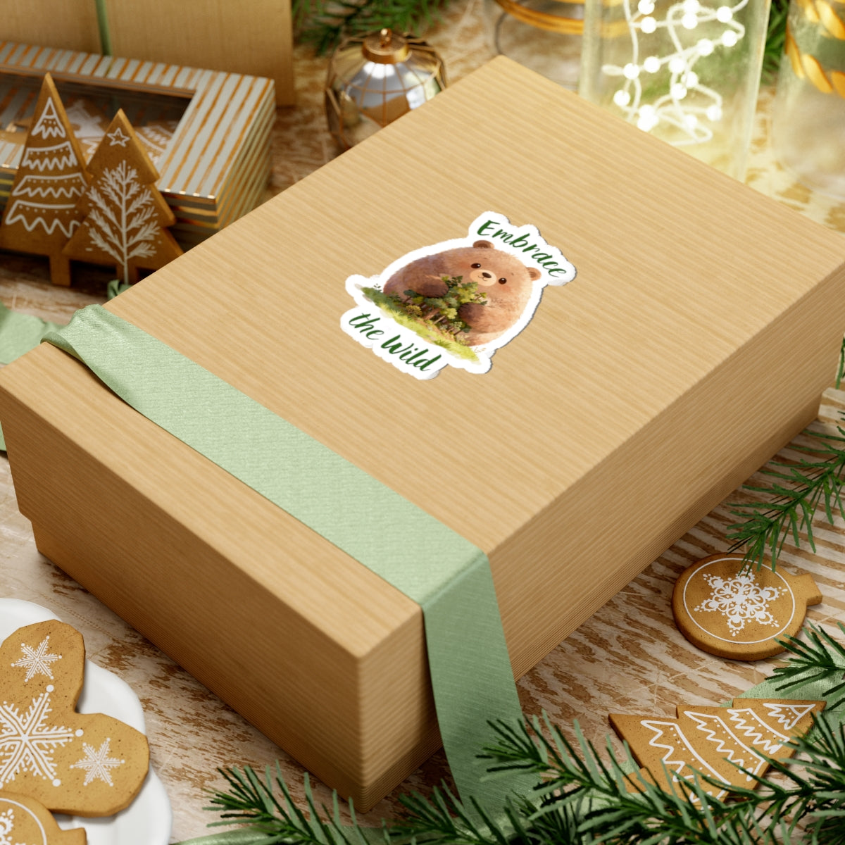 Brown Bear Kiss-Cut Sticker — Cute Forest Bear Embrace the Wild Sticker