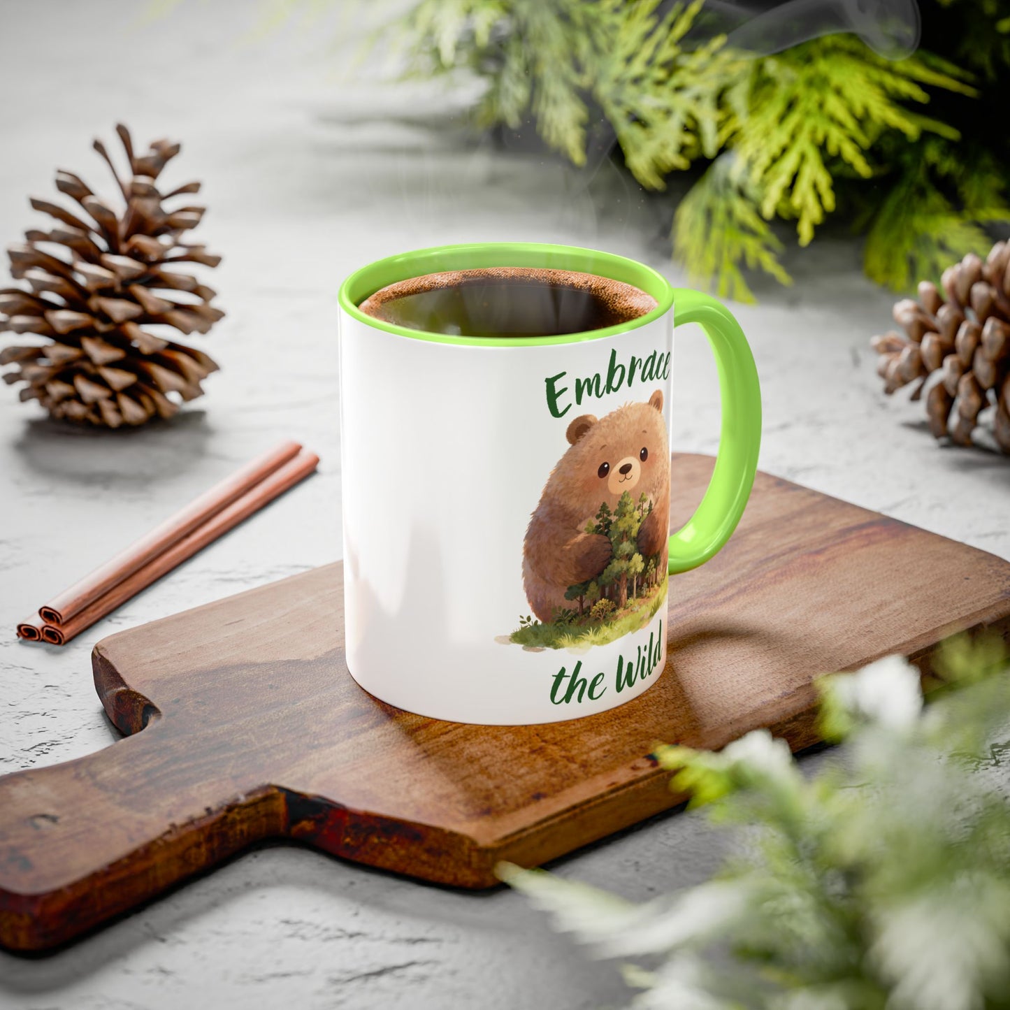 Brown Bear Hug Coffee Mug — Cute Woodland Animal Accent Mug (11oz / 15oz)