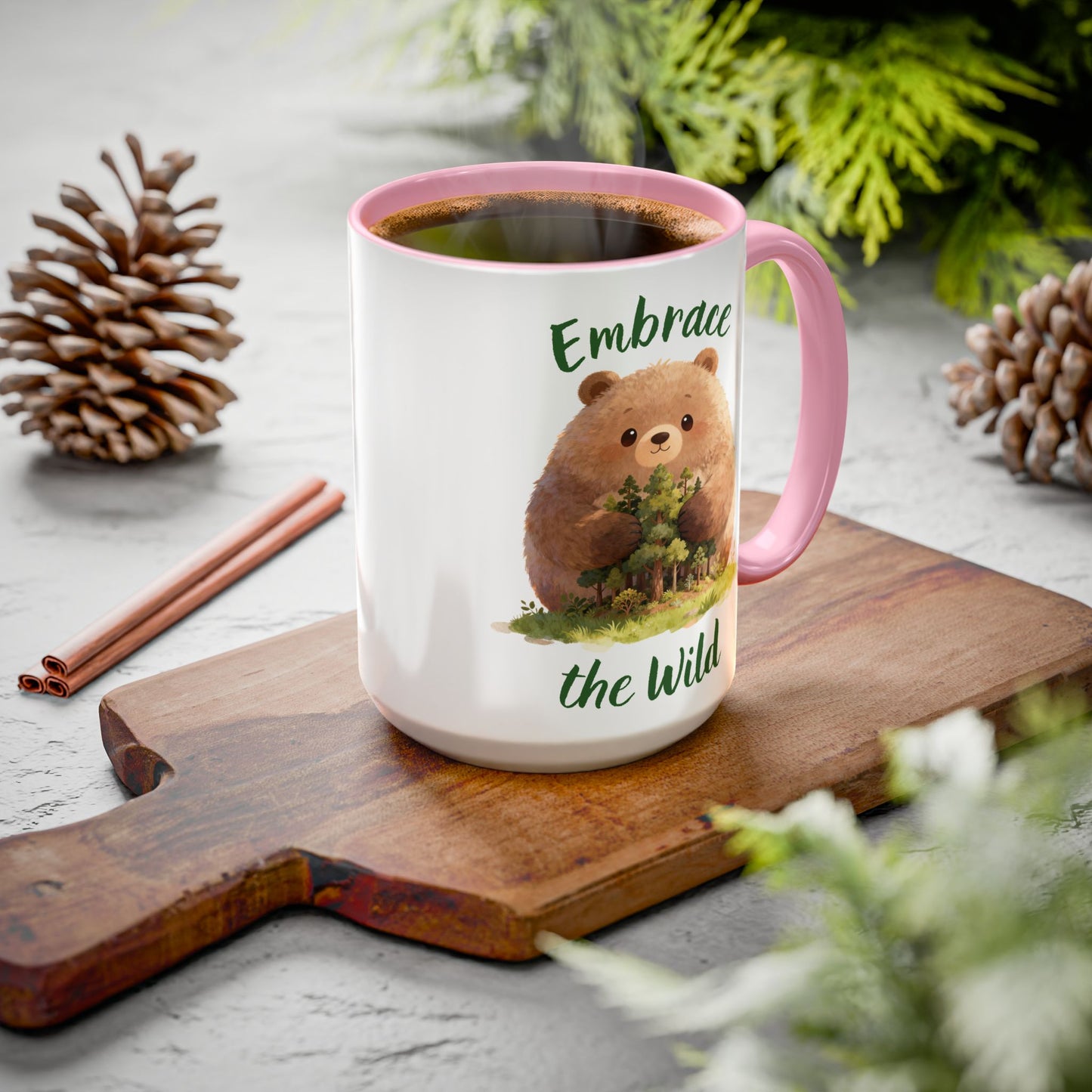 Brown Bear Hug Coffee Mug — Cute Woodland Animal Accent Mug (11oz / 15oz)