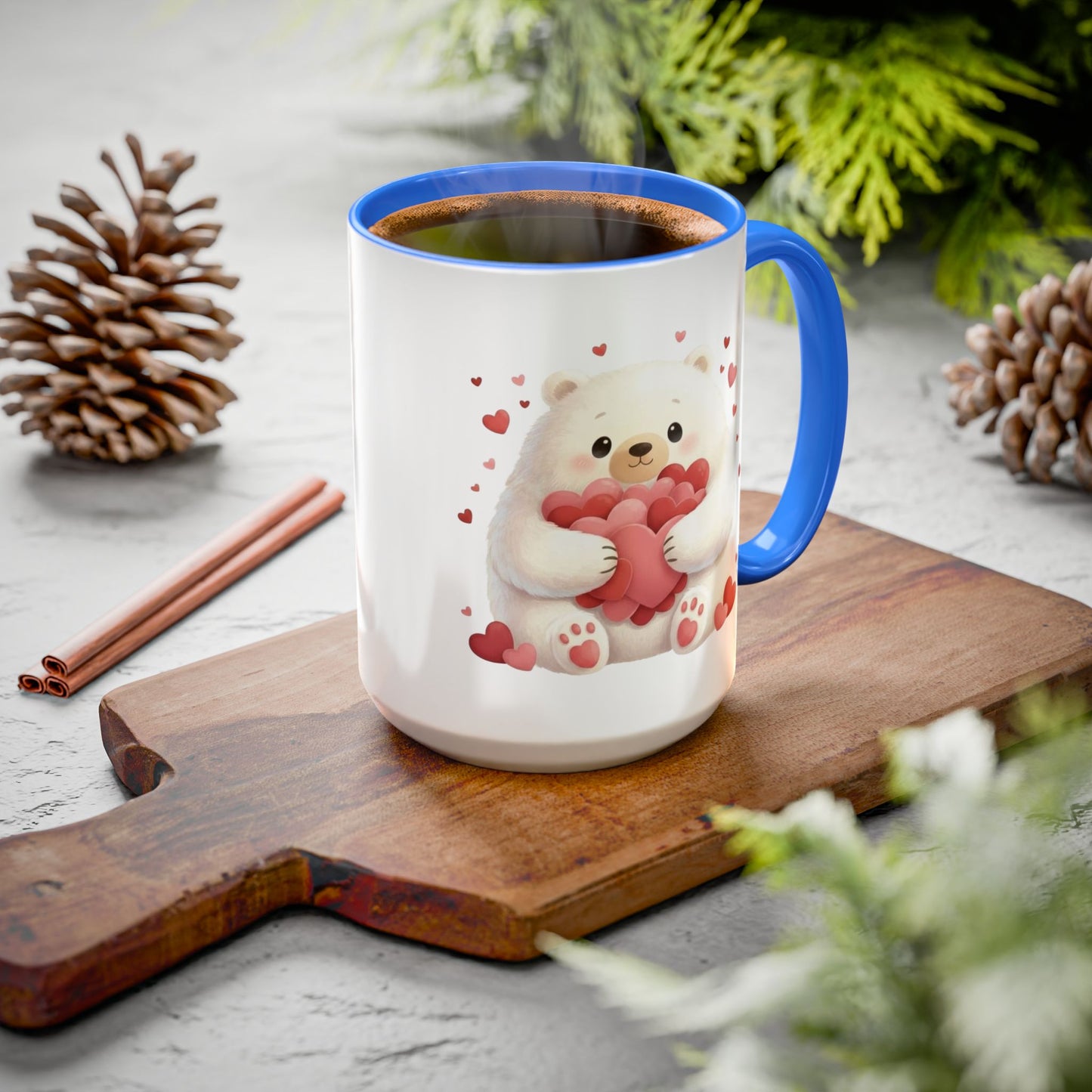 Polar Bear Heart Hug Coffee Mug | Cute Animal Accent Mug (11oz / 15oz)
