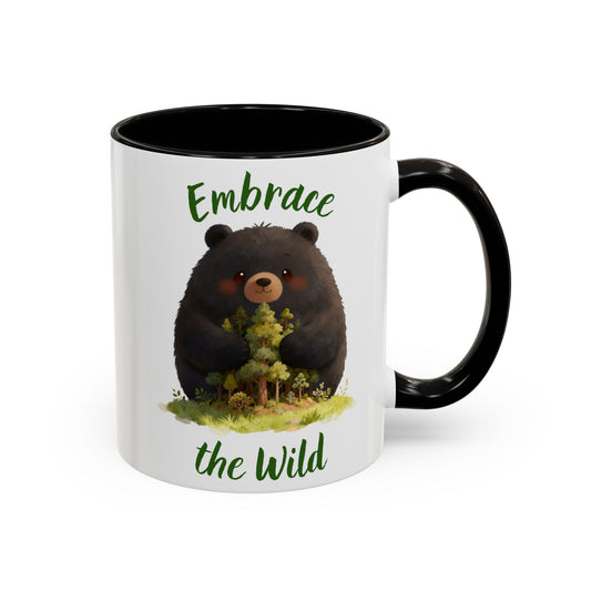 Black Bear Hug Coffee Mug — Cute Woodland Animal Accent Mug (11oz, 15oz)