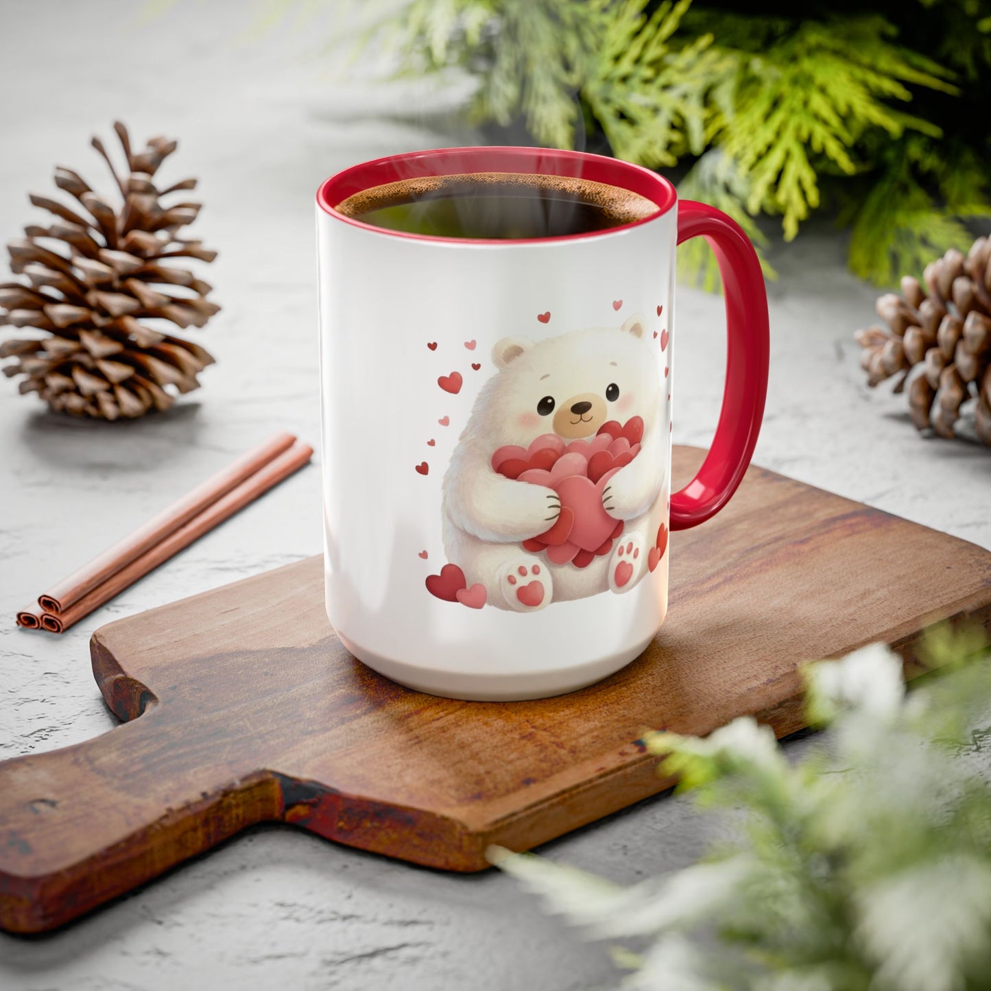 Polar Bear Heart Hug Coffee Mug | Cute Animal Accent Mug (11oz / 15oz)