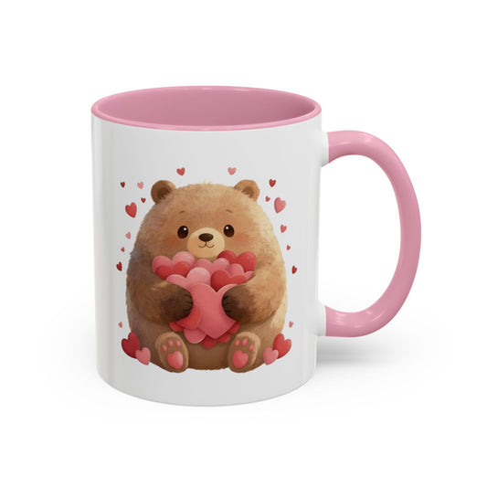 Brown Bear Heart Hug Coffee Mug — Cute Woodland Animal Accent Mug (11oz / 15oz)