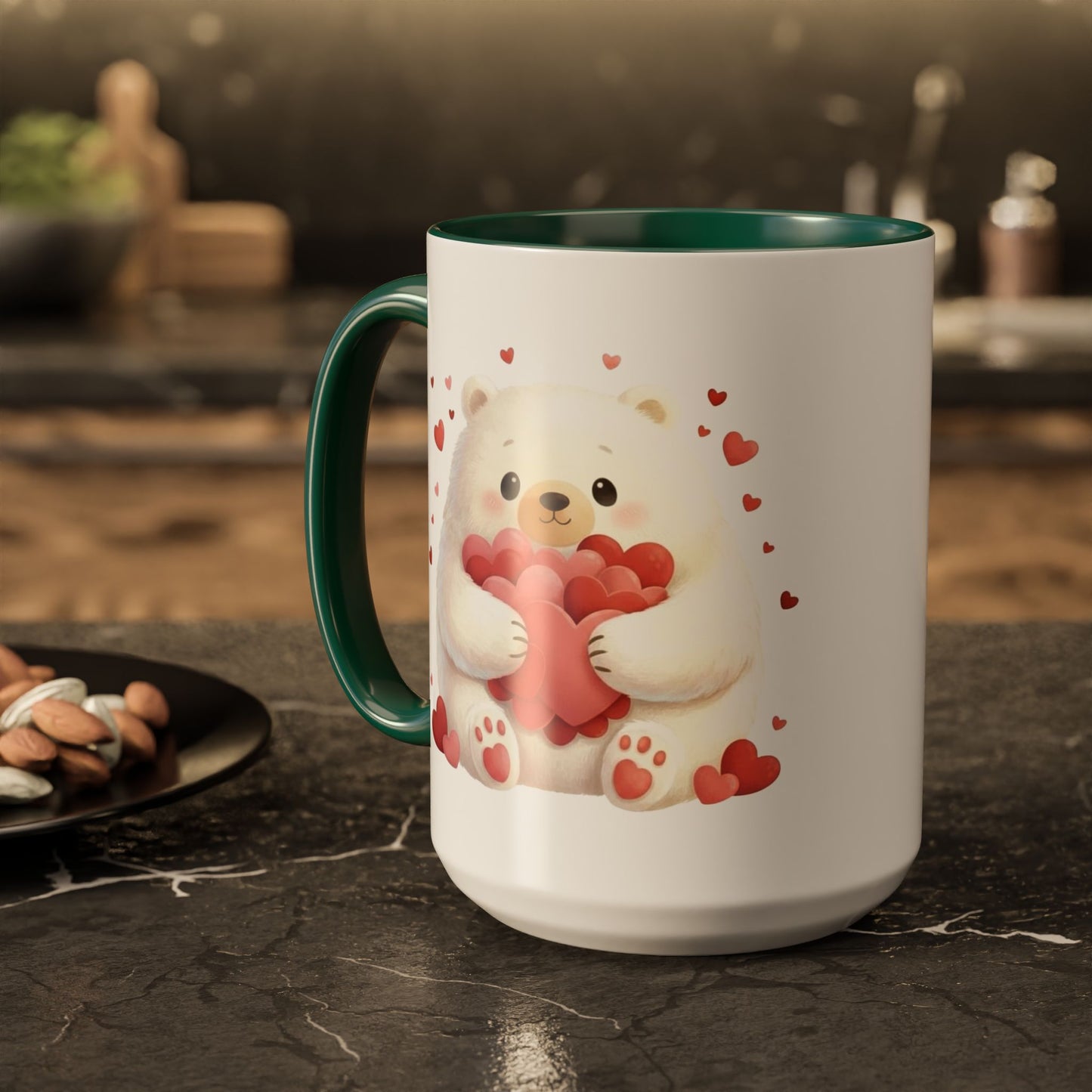 Polar Bear Heart Hug Coffee Mug | Cute Animal Accent Mug (11oz / 15oz)