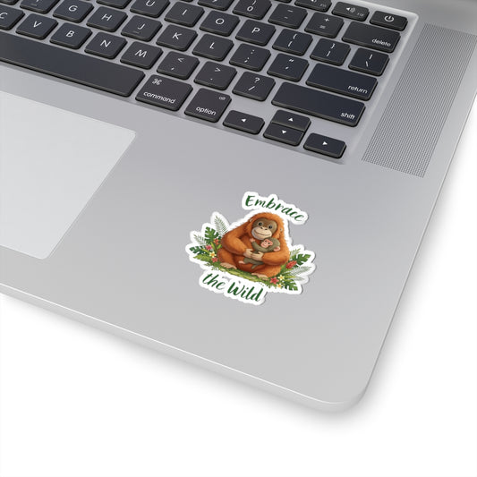Orangutan holding Punch the Monkey Sticker — Cute "Embrace the Wild" Kiss-Cut Decal