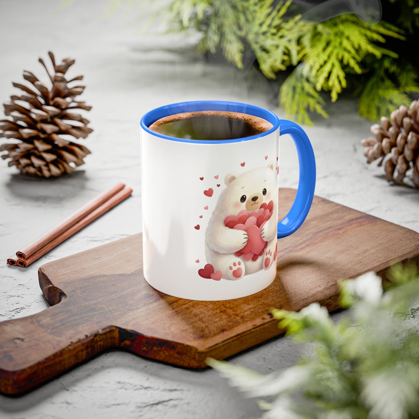 Polar Bear Heart Hug Coffee Mug | Cute Animal Accent Mug (11oz / 15oz)