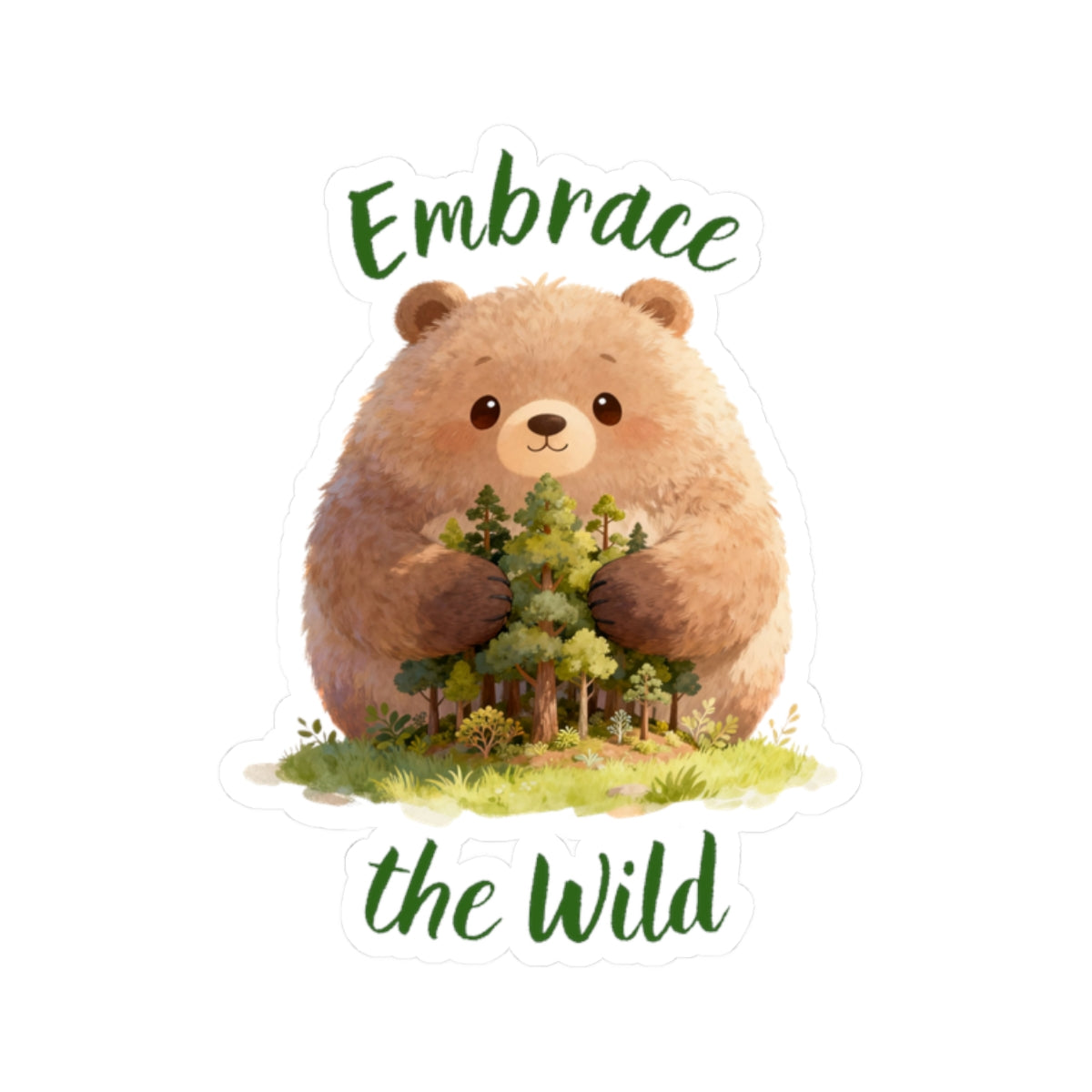 Brown Bear Kiss-Cut Sticker — Cute Forest Bear Embrace the Wild Sticker
