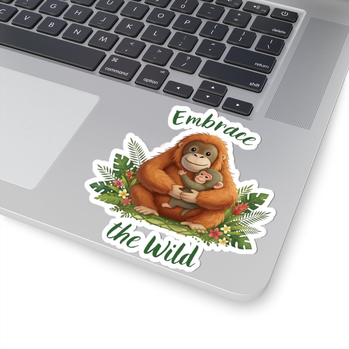 Orangutan holding Punch the Monkey Sticker — Cute "Embrace the Wild" Kiss-Cut Decal