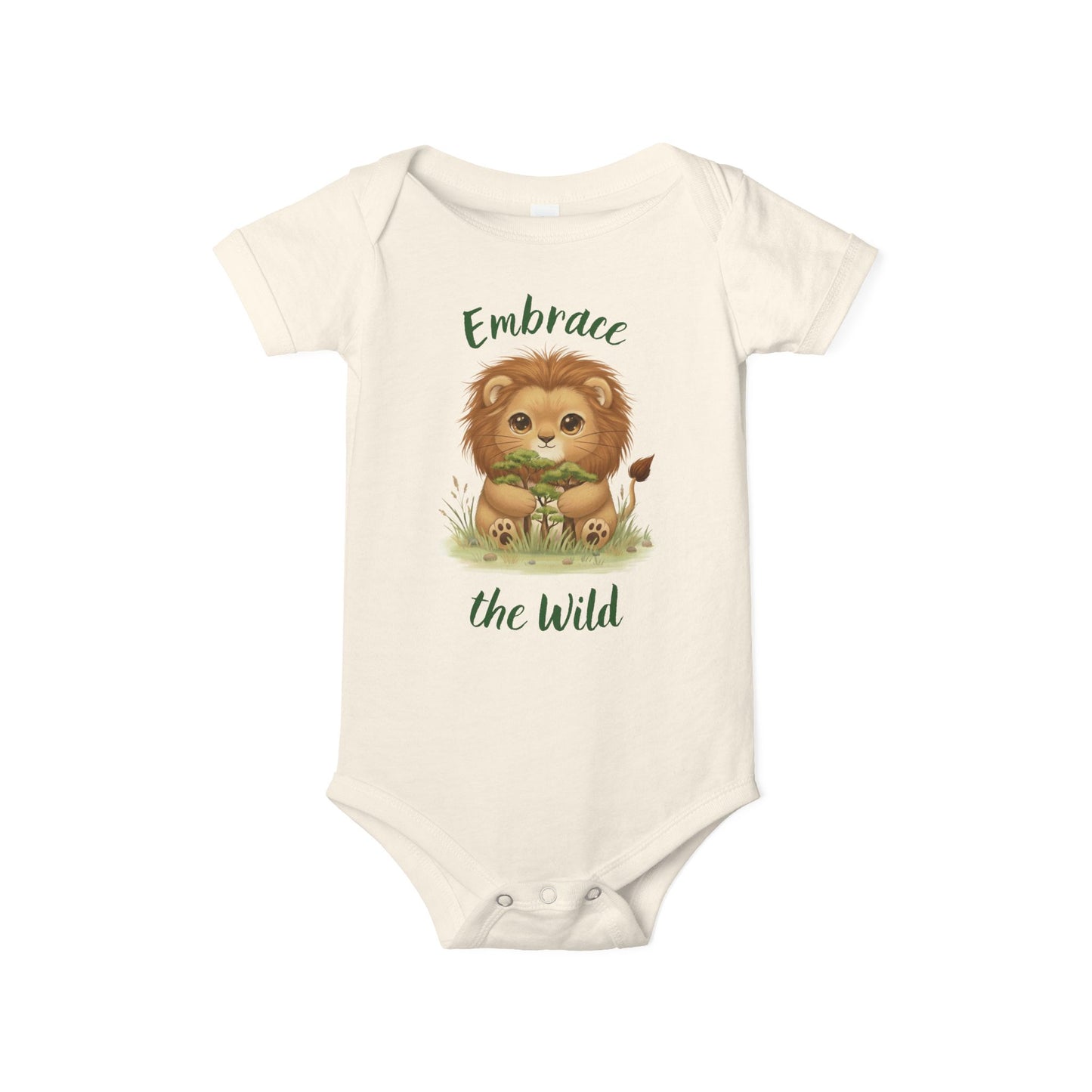 Cute Lion Onesie with Graphic on Front & Back | Embrace the Wild | Infant Jersey One Piece
