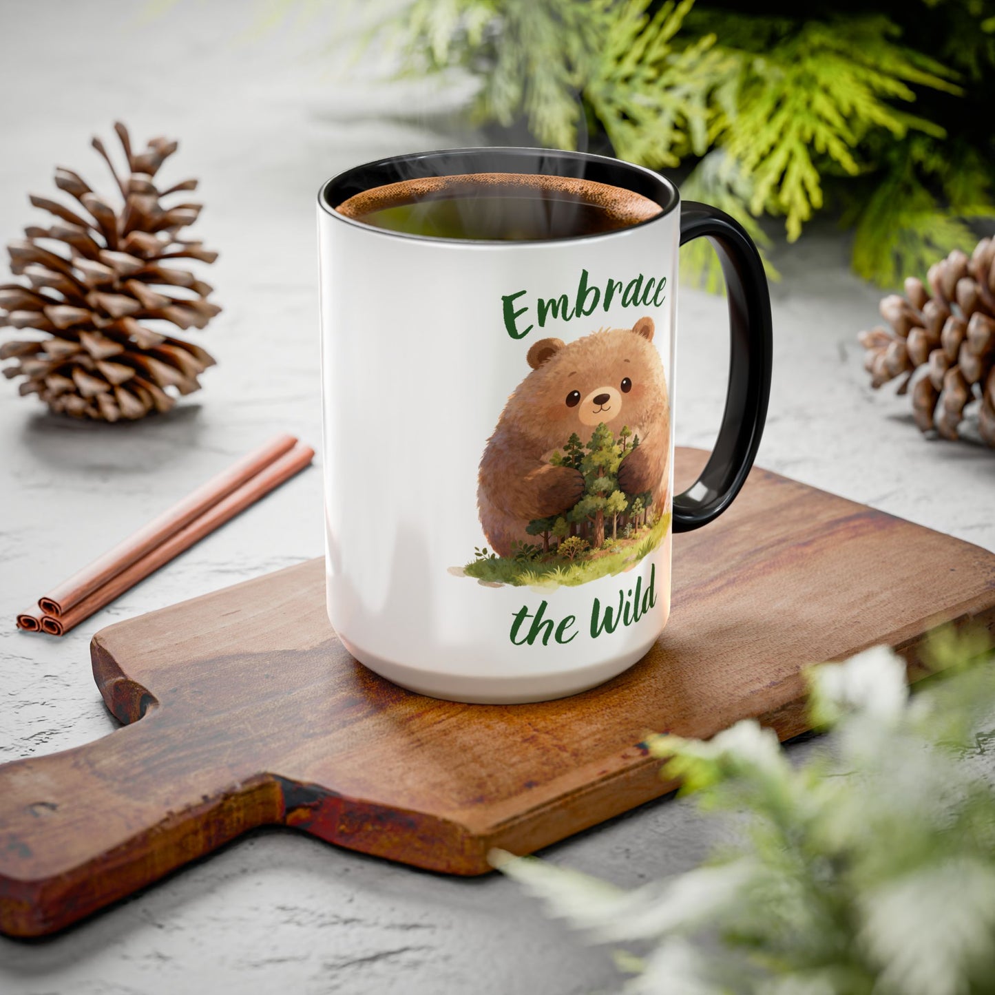 Brown Bear Hug Coffee Mug — Cute Woodland Animal Accent Mug (11oz / 15oz)