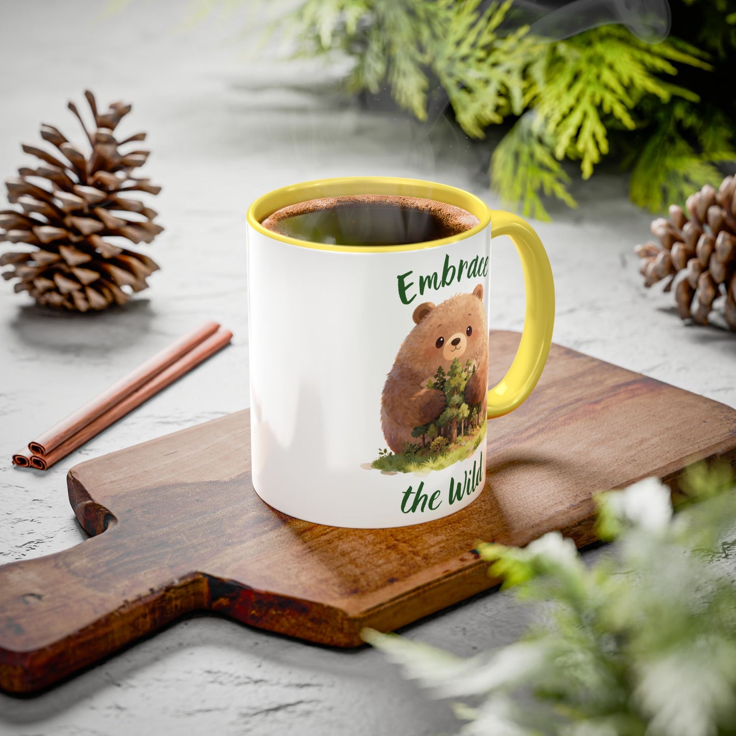Brown Bear Hug Coffee Mug — Cute Woodland Animal Accent Mug (11oz / 15oz)