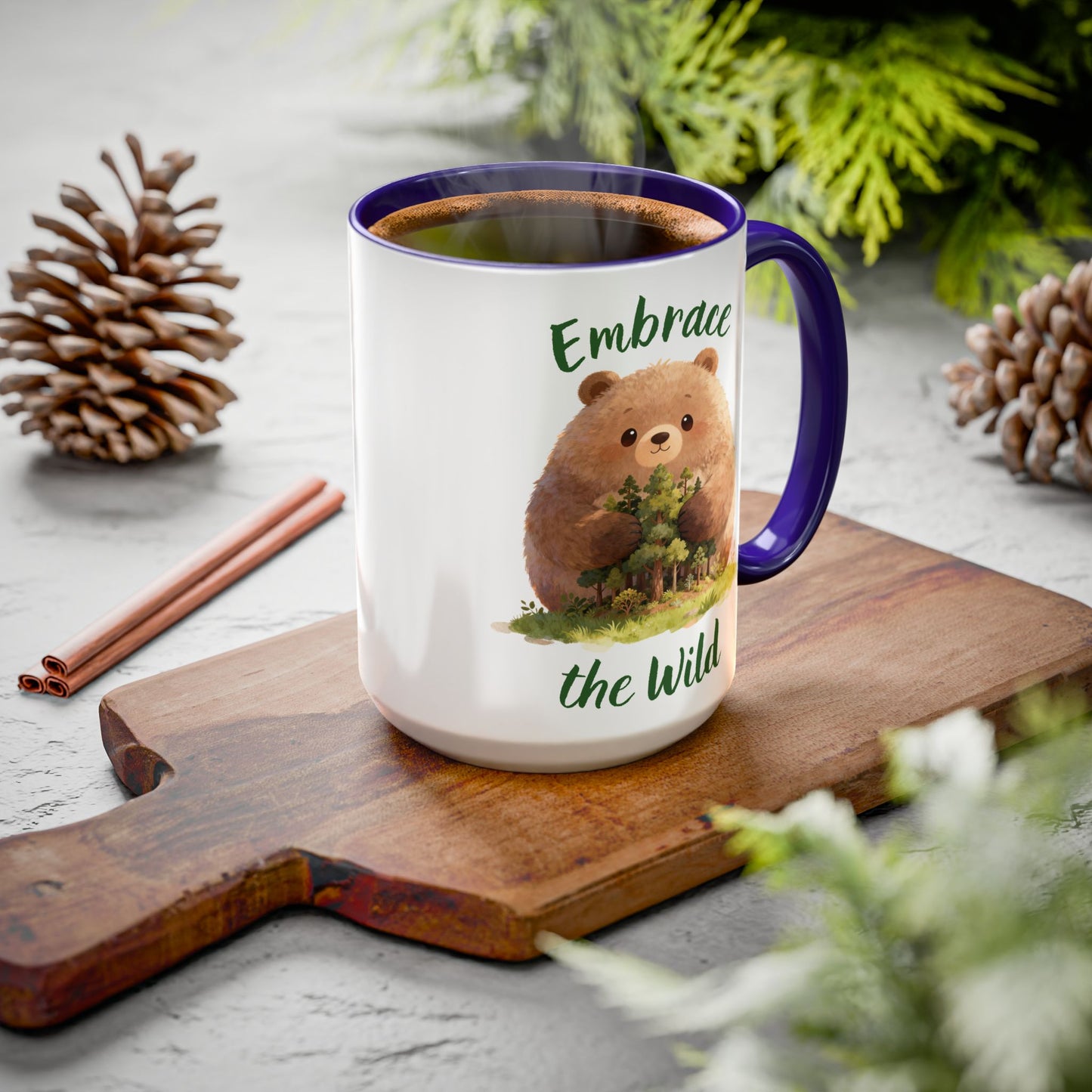 Brown Bear Hug Coffee Mug — Cute Woodland Animal Accent Mug (11oz / 15oz)