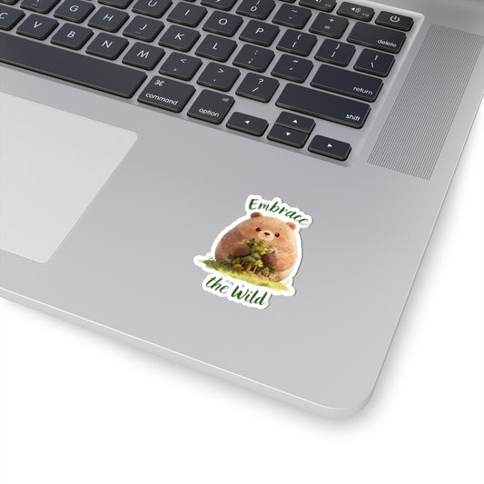 Brown Bear Kiss-Cut Sticker — Cute Forest Bear Embrace the Wild Sticker