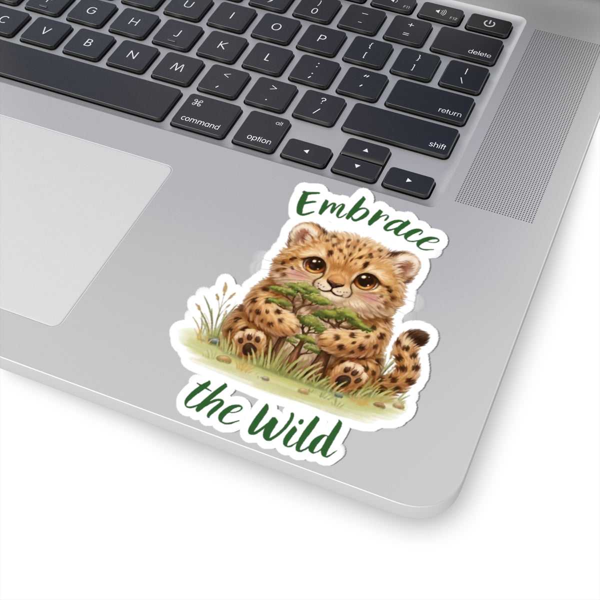Cheetah Cub Sticker — Cute "Embrace the Wild" Kiss-Cut Sticker